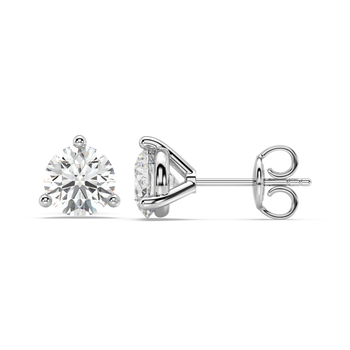 Round Colorless Lab Grown Diamond Three Prong Martini Solitaire Earrings