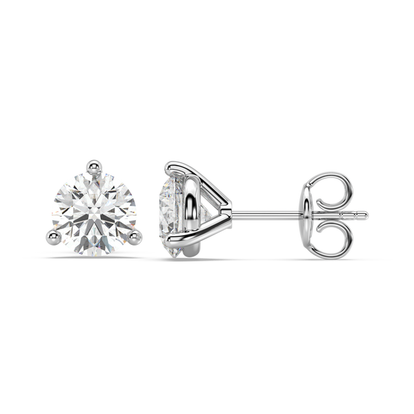 Round Colorless Lab Grown Diamond Three Prong Martini Solitaire Earrings