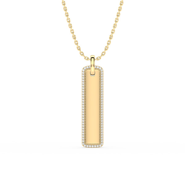 Engravable Gold & Lab Grown Diamond Bar Pendant